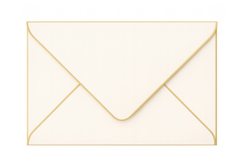 Elegant white envelope with golden border on transparent background