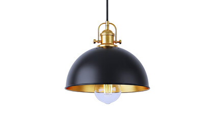 Black Dome Pendant Light with Brass Accents and Edison Bulb
