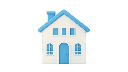 3D Rendering of a Simple White and Blue House with a Chimney