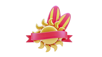 Golden Sun and Surfboards with Red Banner