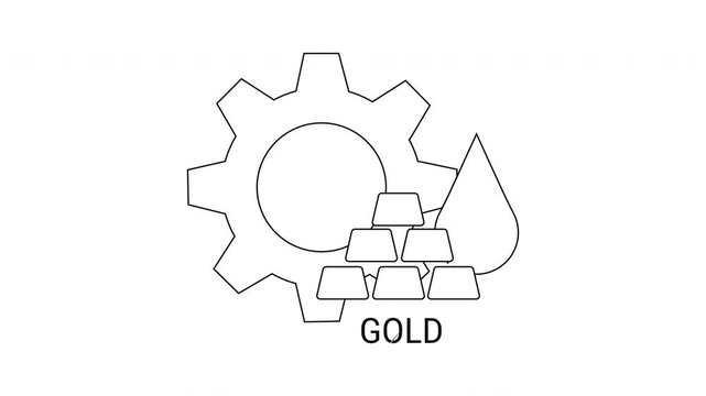 Gold Mining Industry Icon Animation with Gear and Liquid.