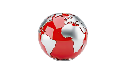 Metallic Globe with Red Continents and Silver Oceans