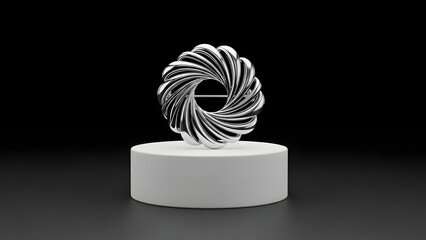 Brooch Jewelry: Silver Spiral Metal Brooch on Black Podium