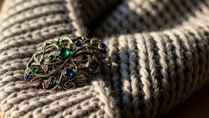 Brooch Jewelry: Vintage Floral Brooch with Green and Blue Stones