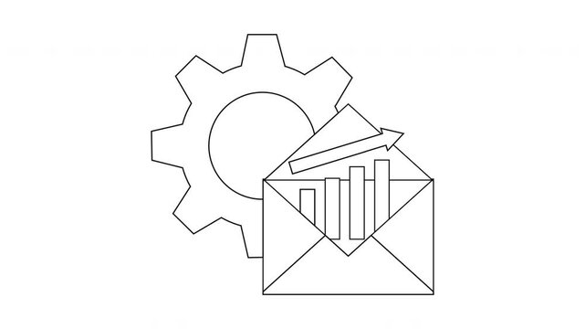 Automated Email Marketing Analytics - Gear, Chart, and Envelope Icon.