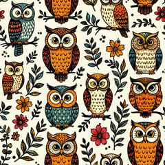 70s Owls Seamless Repeat