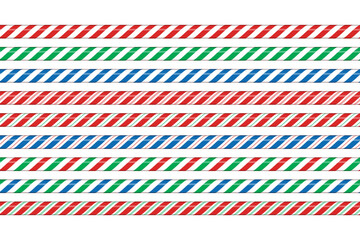Candy cane line with red, blue, and green striped. Seamless line with striped candy pattern. Candy lines. Vector illustration