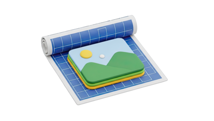 3D Illustration of Image Layers on Blueprint