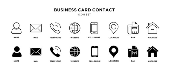 Business card contact icon set with editable stroke