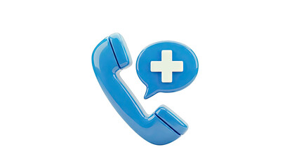 Fototapeta premium Blue Phone Receiver with Medical Cross in Speech Bubble
