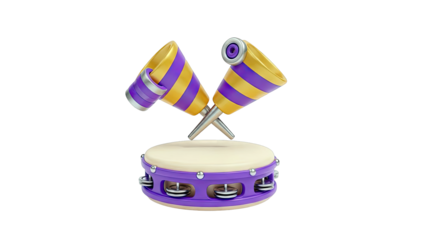 3D Rendered Tambourine and Party Horns