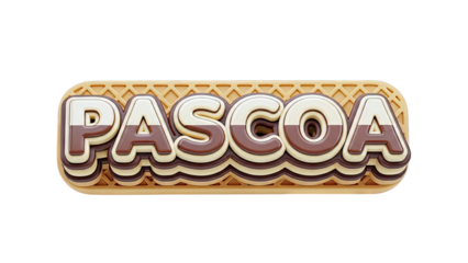 P?scoa text rendered in chocolate and waffle layers