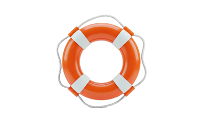 Orange Lifebuoy with White Stripes and Rope