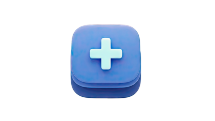 3D Blue Cross Icon with Rounded Square Base