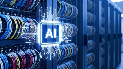 A data server room showcasing the power of AI in the digital world. - Powered by Adobe