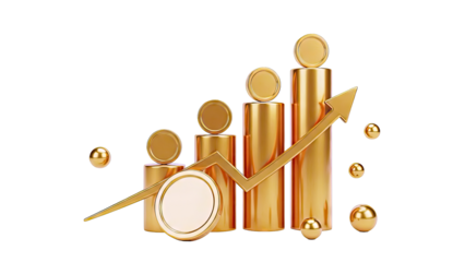 Golden Bar Chart with Upward Arrow and Coins