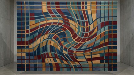 Warped Grid Pattern Textile Artwork