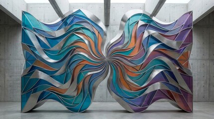 Colorful Abstract Metal and Glass Art Installation