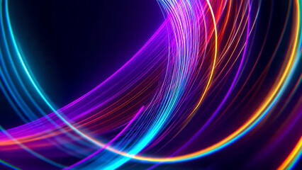 Vibrant neon light trails swirling in dynamic motion