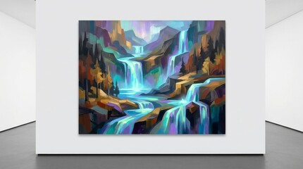 Abstract Waterfall Painting in Modern Gallery