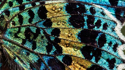 Iridescent Butterfly Wing Scales with Water Droplets