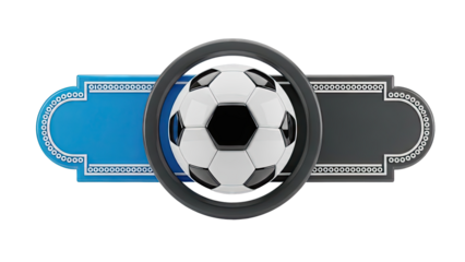 Soccer ball emblem with blue and grey frames