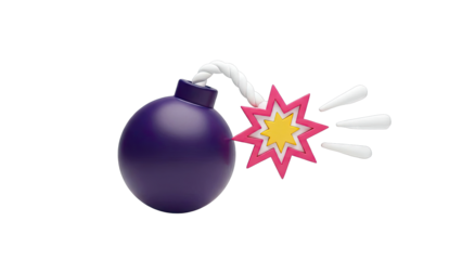 3D Cartoon Bomb with Fuse and Explosion