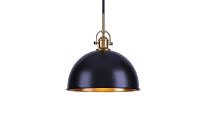 Black Dome Pendant Light with Brass Accents