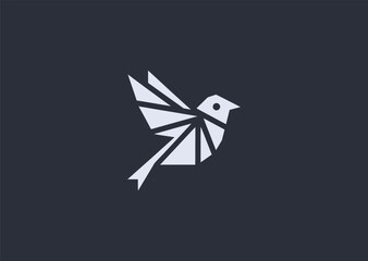A geometric simple sparrow logo with minimal structured lines, representing freedom, agility, simplicity, hope, and everyday resilience