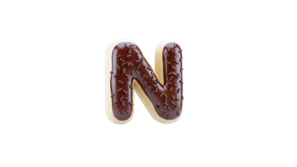 Donut Letter N with Chocolate Glaze and Sprinkles