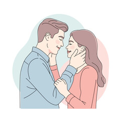 Obraz premium Loving Couple Embracing Tenderly, Romantic Connection, Valentine's Day Illustration