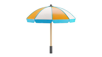 Beach umbrella with orange, white, and blue panels