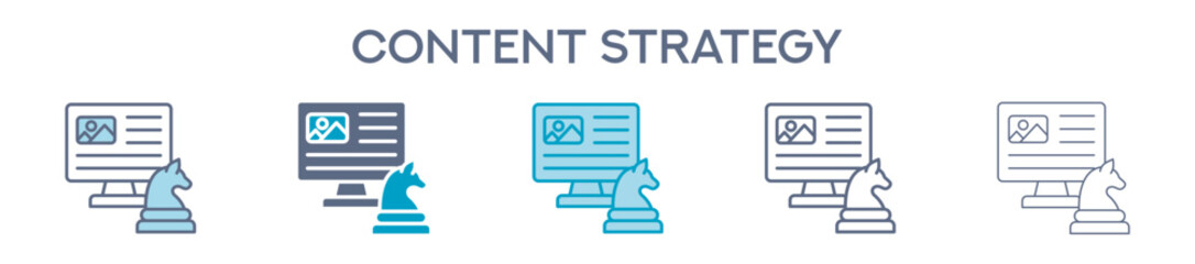 Content Strategy Element For Design Graphic - Multi Styles. Vector Illustration Of Two Colored And Black. Multiple Icons Designs Can Be Used For Mobile, Ui, Web 