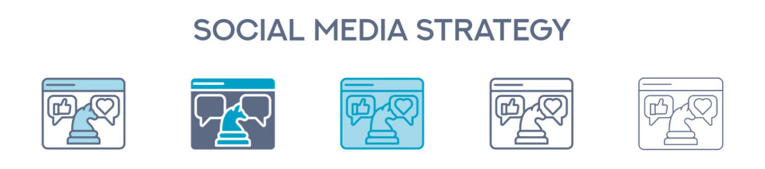 Social Media Strategy Element For Design Graphic - Multi Styles. Vector Illustration Of Two Colored And Black. Multiple Icons Designs Can Be Used For Mobile, Ui, Web 