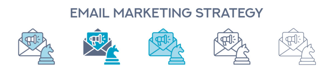 Email Marketing Strategy Element For Design Graphic - Multi Styles. Vector Illustration Of Two Colored And Black. Multiple Icons Designs Can Be Used For Mobile, Ui, Web 