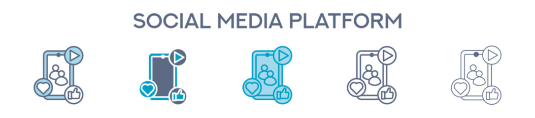 Social Media Platform Element For Design Graphic - Multi Styles. Vector Illustration Of Two Colored And Black. Multiple Icons Designs Can Be Used For Mobile, Ui, Web 