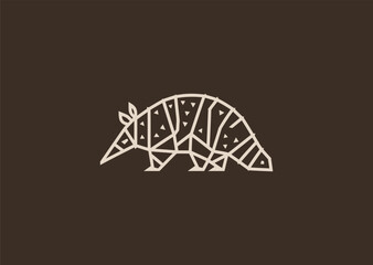 A geometric simple armadillo logo with clean segmented shapes, representing protection, durability, adaptability, balance, and strategic defense
