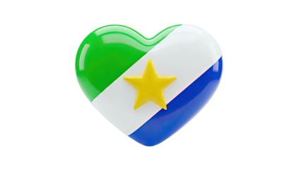 Heart-shaped symbol with green, white, and blue stripes and a yellow star