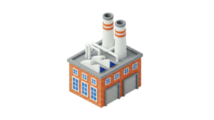 Isometric Factory Building with Smokestacks and Windows