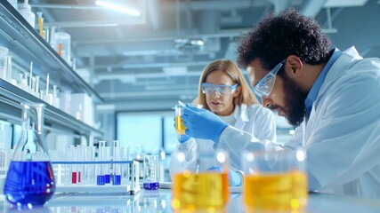 Scientists research cancer in laboratory experiment for world wellness day with bright hope and care - Powered by Adobe