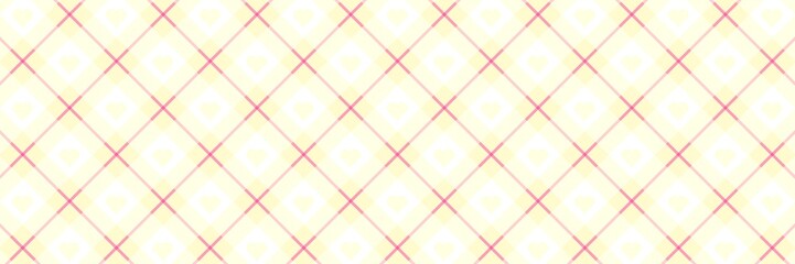 Fototapeta premium Cream yellow diagonal plaid pattern with hearts. Soft pastel argyle gingham background for nursery decor, spring wallpaper, and aesthetic stationary design.