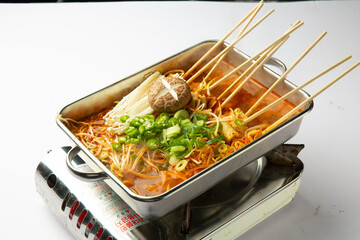 Korean Spicy Fish Cake Skewers in Hot Broth 매콤 국물 어묵꼬치 전골