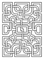 Intricate Labyrinth Design: A captivating monochrome maze composed of interwoven lines, creating an engaging puzzle that tests spatial reasoning and offers a visually appealing graphic.