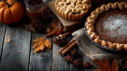 Seasonal Dinner Setting: Empty Wooden Board for Thanksgiving Menu or Food