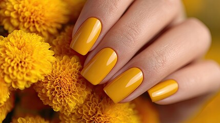 Modern Nail Art Design: Fresh Yellow Color on Healthy Skin Background