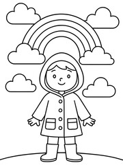 Fototapeta premium Sunny Day's Promise: A cheerful young individual stands beneath a vibrant rainbow, embodies the optimism and wonder of a sunny day.