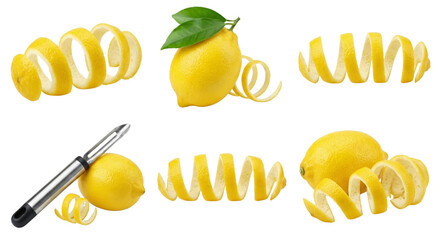 Lemon Peel Spirals and Whole Lemons with Peeler