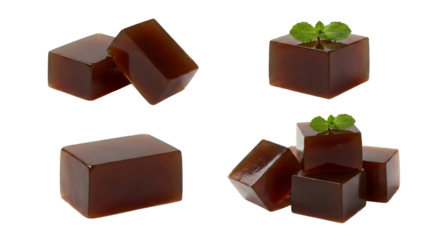 Refreshing Coffee Jelly Cubes with Mint Leaf Garnish, Sweet Dessert