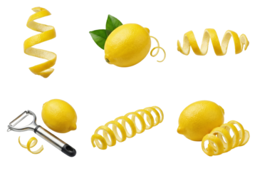 Lemon Peel Twists and Whole Lemons with Peeler - Fresh Citrus Ingredients