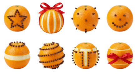 Christmas Oranges Decorated with Cloves and Ribbons